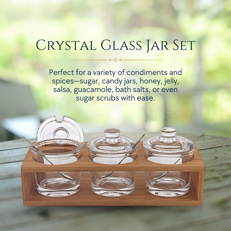 Badash Crystal Glass Jar Set - 10-Piece Glass Jars with Lids, Spoons, and Wood Stand for Jam, Honey, Spice, or Condiments - Ideal for Salad Dressing & Sauce - Image 2